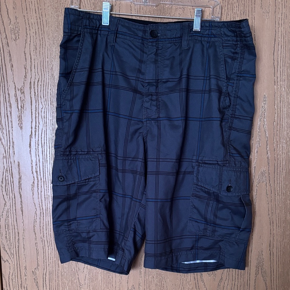 Tony Hawk Dark Gray Plaid Cargo Shorts